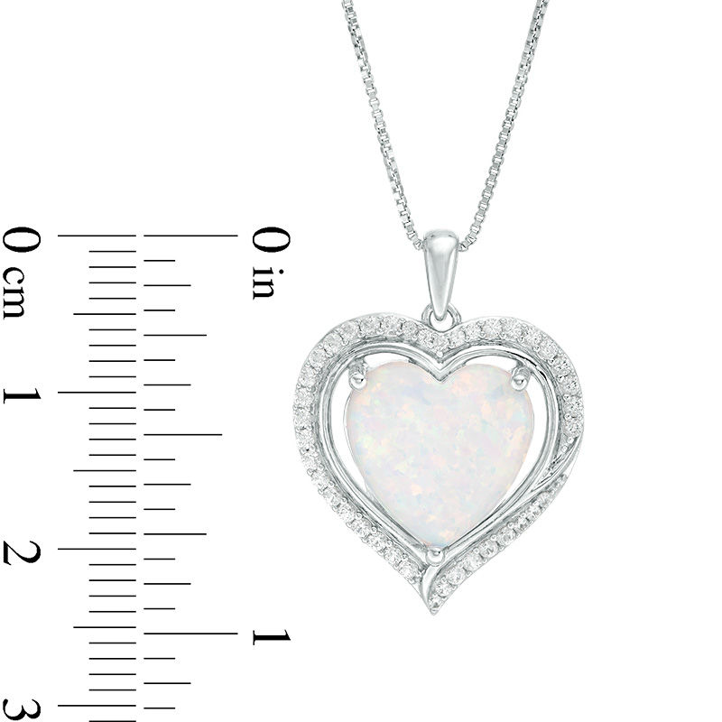 Main Image 3 of 12.0mm Heart-Shaped Lab-Created Opal and White Sapphire Swirl Frame Pendant in Sterling Silver