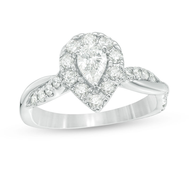 Main Image 1 of 7/8 CT. T.W. Pear-Shaped Diamond Frame Twist Shank Engagement Ring in 10K White Gold