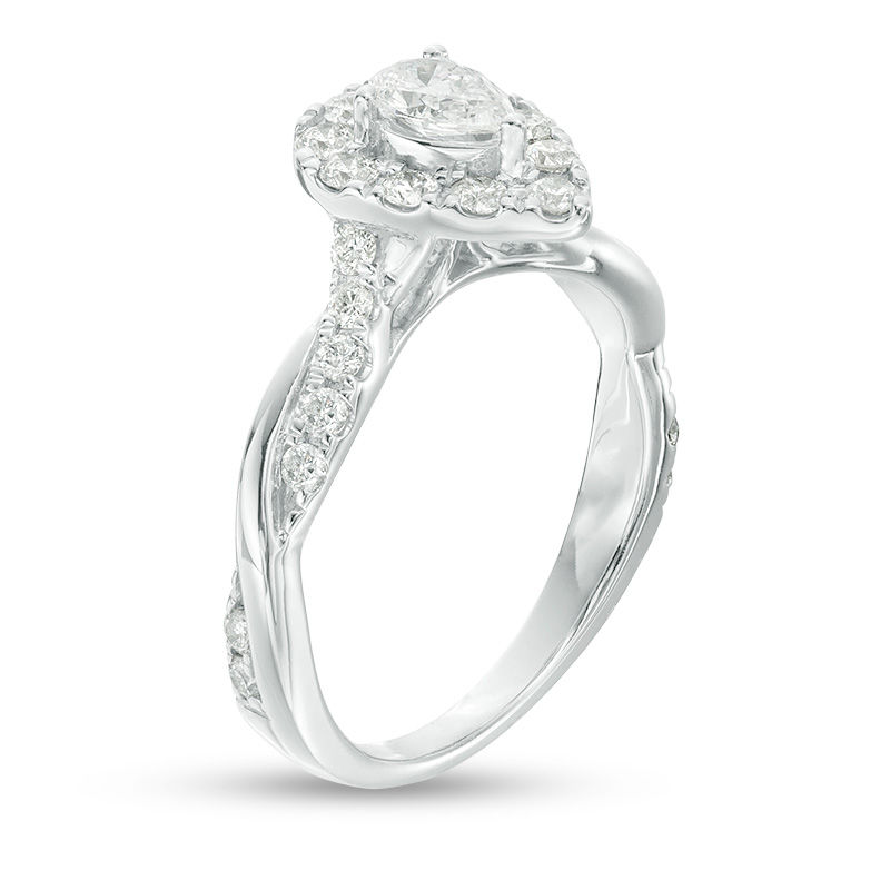 7/8 CT. T.W. Pear-Shaped Diamond Frame Twist Shank Engagement Ring in ...