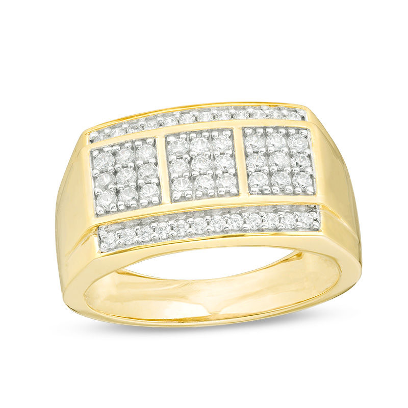 Main Image 1 of Men's 5/8 CT. T.W.  Diamond Square Composite Three Stone Ring in 10K Gold