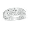 Thumbnail Image 1 of Men's 1/10 CT. T.W. Diamond Triple Row Slant Multi-Finish Ring in Sterling Silver