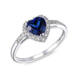 6.0mm Heart-Shaped Lab-Created Blue Sapphire and 1/10 CT. T.W. Diamond Frame Ring in 10K White Gold