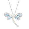 Thumbnail Image 1 of Swiss Blue Topaz, Lab-Created Opal and 1/20 CT. T.W. Diamond Dragonfly Pendant in Sterling Silver