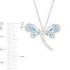 Thumbnail Image 2 of Swiss Blue Topaz, Lab-Created Opal and 1/20 CT. T.W. Diamond Dragonfly Pendant in Sterling Silver