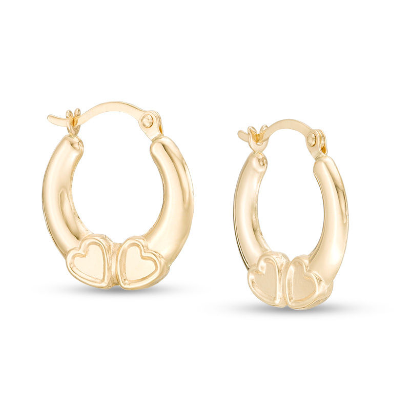 Double Heart Hoop Earrings in 10K Gold