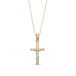 Multi-Finish Crucifix Pendant in 14K Two-Tone Gold