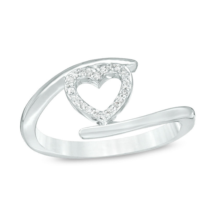 Main Image 1 of 1/15 CT. T.W. Diamond Heart Outline Bypass Ring in Sterling Silver