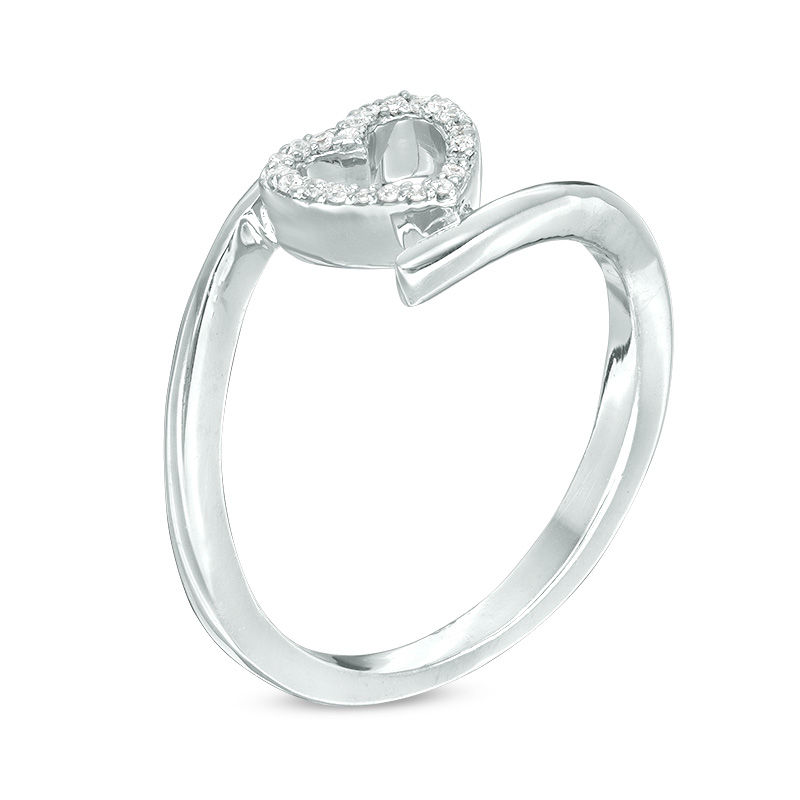 Main Image 3 of 1/15 CT. T.W. Diamond Heart Outline Bypass Ring in Sterling Silver