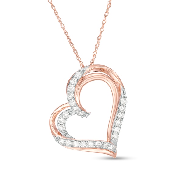 1/2 CT. T.W. Diamond Tilted Heart Pendant in 10K Rose Gold | Zales Outlet