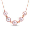 Thumbnail Image 1 of IMPERIAL® 7.0-10.0mm Pink Freshwater Cultured Pearl and Bead Graduated Five Stone Necklace in 14K Rose Gold