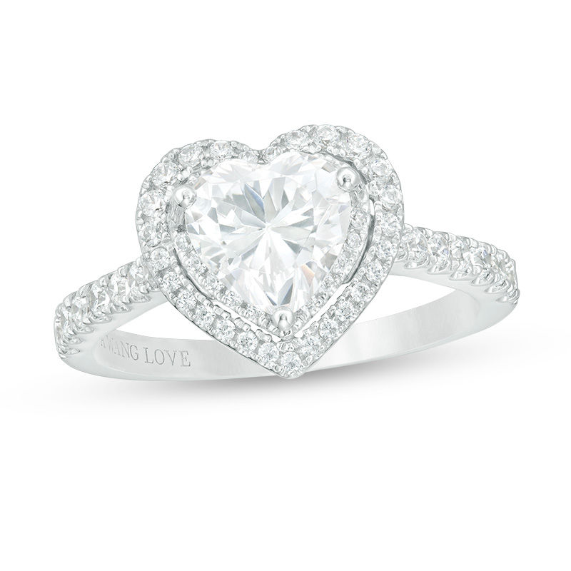 Main Image 1 of Vera Wang Love Collection 1-1/2 CT. T.W. Certified Heart-Shaped Diamond Frame Engagement Ring in 14K White Gold (I/SI2)