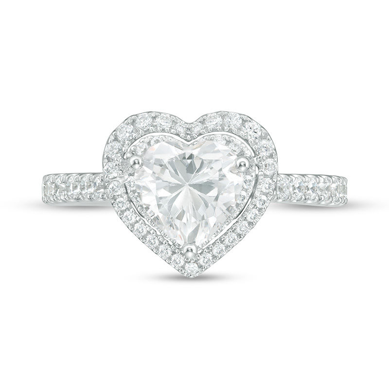 Main Image 4 of Vera Wang Love Collection 1-1/2 CT. T.W. Certified Heart-Shaped Diamond Frame Engagement Ring in 14K White Gold (I/SI2)