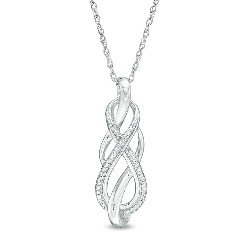Diamond Accent Bead Looping Infinity Flame Drop Pendant in Sterling Silver