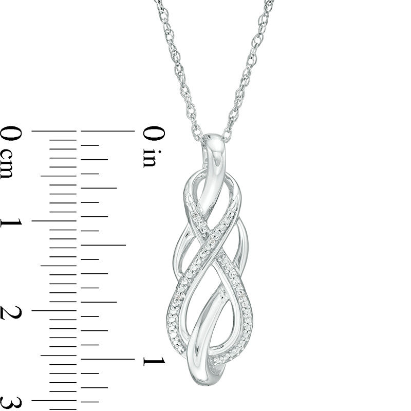 Diamond Accent Bead Looping Infinity Flame Drop Pendant in Sterling Silver