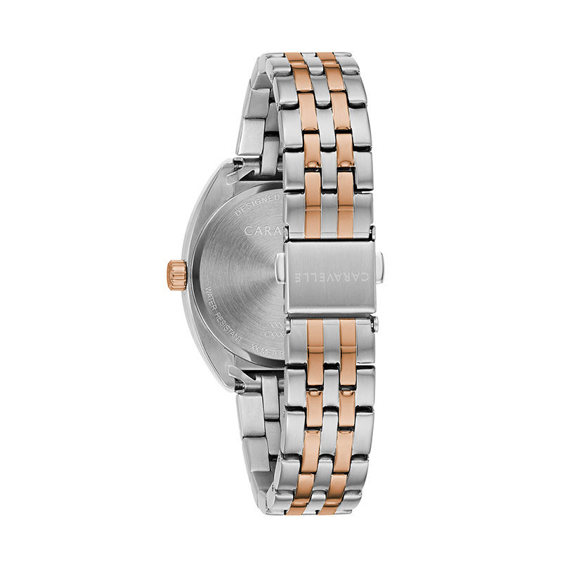 Ladies' Caravelle by Bulova Crystal Two-Tone Watch with Silver-Tone Dial (Model: 45L180)
