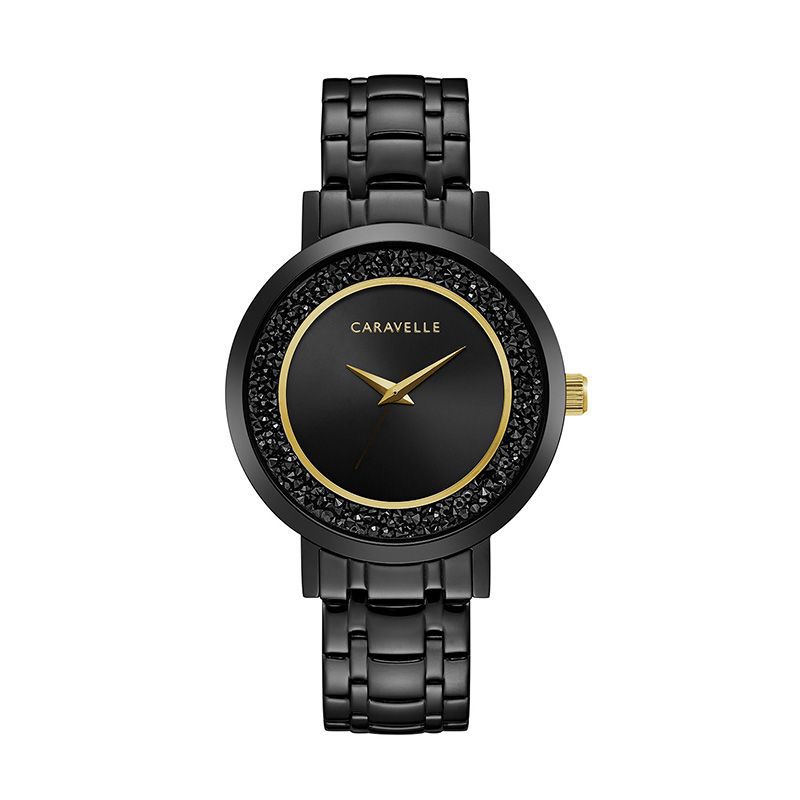 Main Image 1 of Ladies' Caravelle by Bulova Crystal Accent Black IP Watch with Black Dial (Model: 45L181)