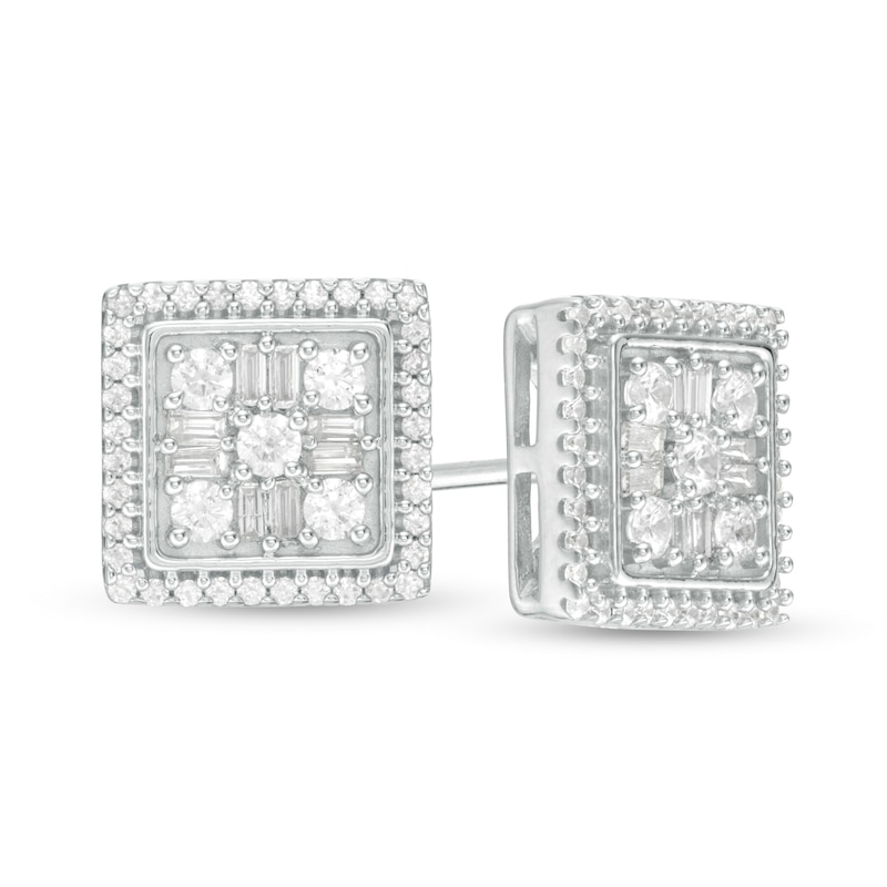 1/2 CT. T.W. Composite Diamond Square Frame Stud Earrings in 10K White ...