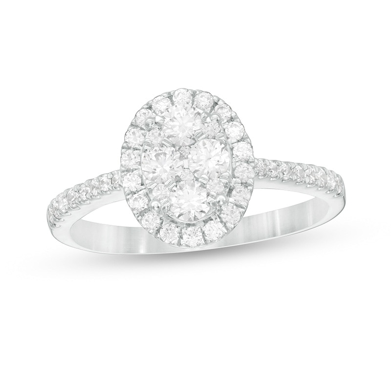 Main Image 1 of 3/4 CT. T.W. Oval Multi-Diamond Frame Ring in 10K White Gold