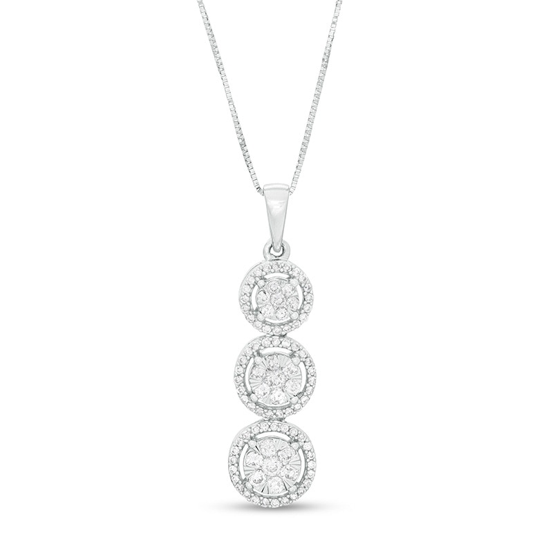 Main Image 1 of 1/2 CT. T.W. Multi-Diamond Frame Trio Drop Pendant in 10K White Gold