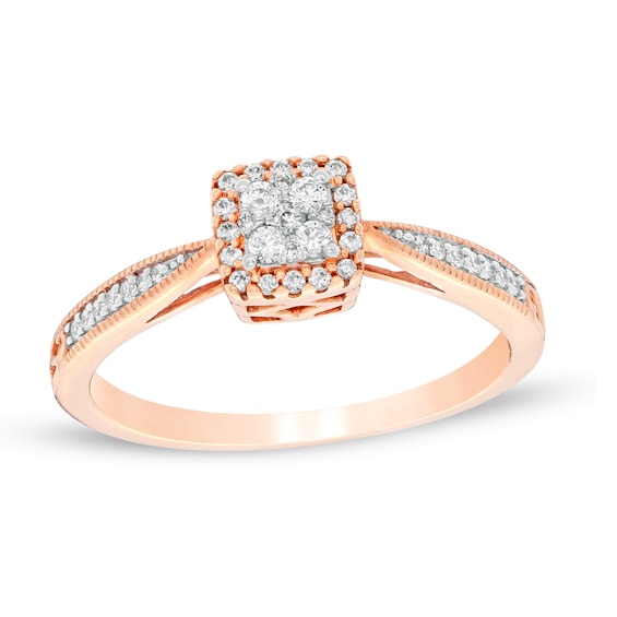 10K Rose Gold Clover-Shaped Diamond Promise Ring, CDD3105-1P