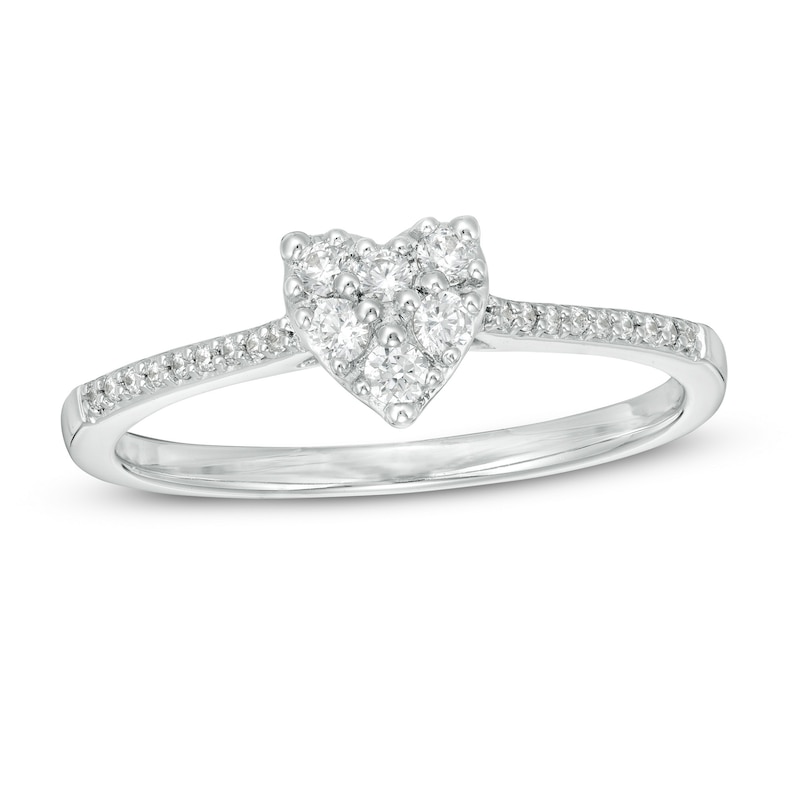 Diamond Double Interlocking Heart Promise Ring in Sterling Silver