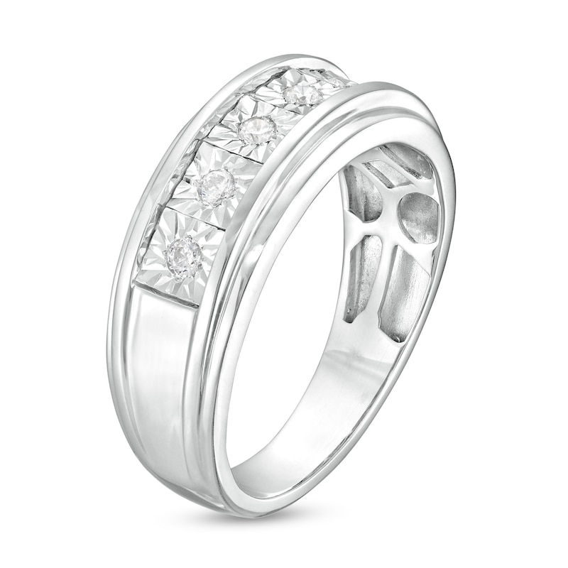 Main Image 3 of Men's 1/4 CT. T.W. Diamond Square Illusion Wedding Band in 10K White Gold