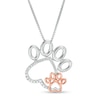 Thumbnail Image 0 of Diamond Accent Tilted Double Paw Print Outline Pendant in Sterling Silver and 10K Rose Gold