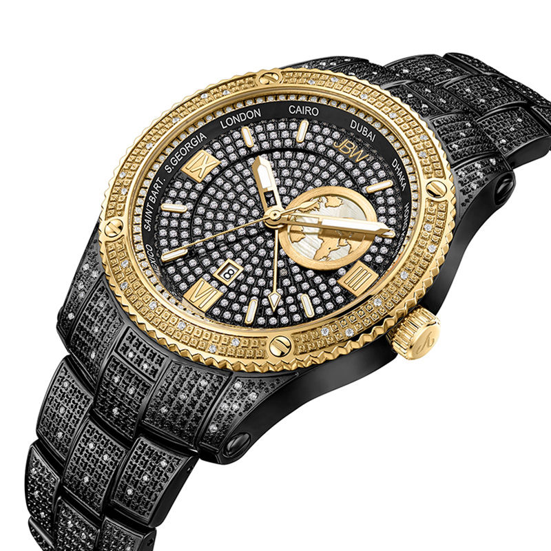 Main Image 2 of Men's JBW Jet Setter 1 CT. T.W. Diamond 18K Gold Plate and Black IP Watch with Two-Tone Dial (Model: J6370C)