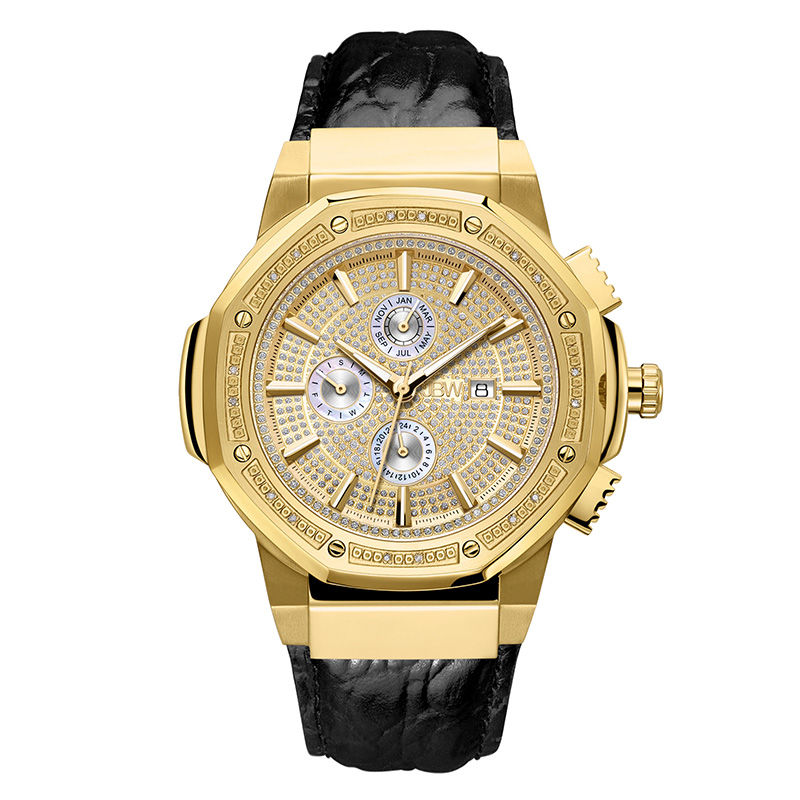 Main Image 1 of Men's JBW Saxon 1/6 CT. T.W. Diamond 18K Gold Plate Strap Watch (Model: JB-6101L-10A)