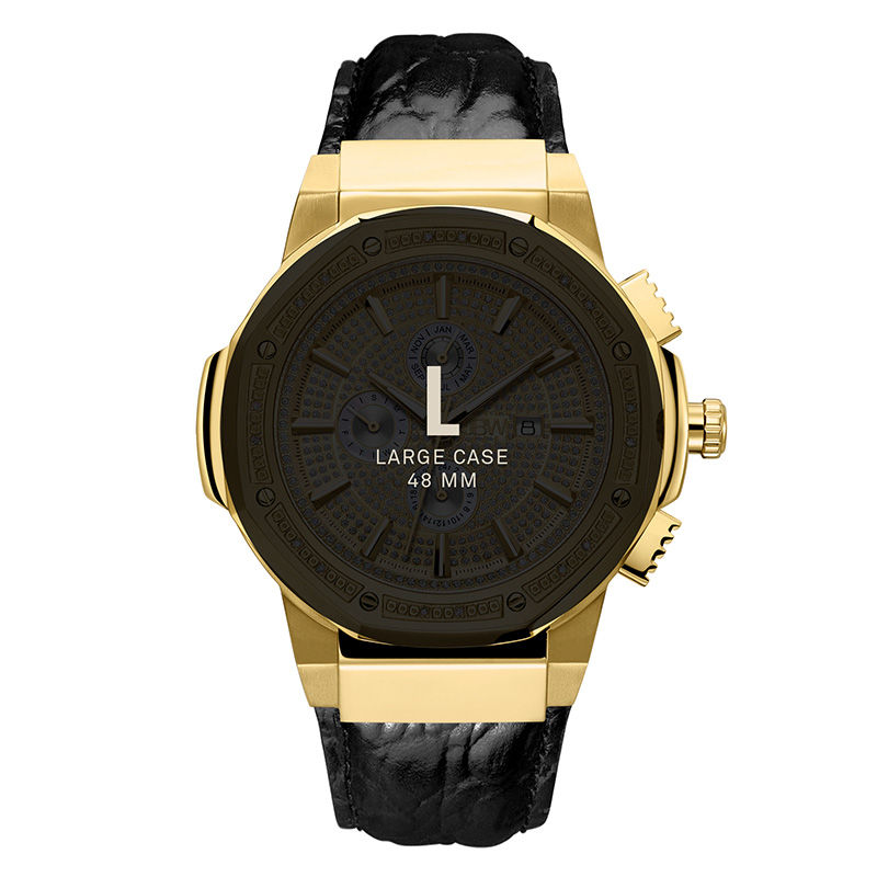 Main Image 4 of Men's JBW Saxon 1/6 CT. T.W. Diamond 18K Gold Plate Strap Watch (Model: JB-6101L-10A)