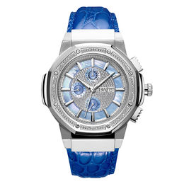Men's JBW Saxon 1/6 CT. T.W. Diamond Strap Watch with Blue Dial (Model: JB-6101L-10B)