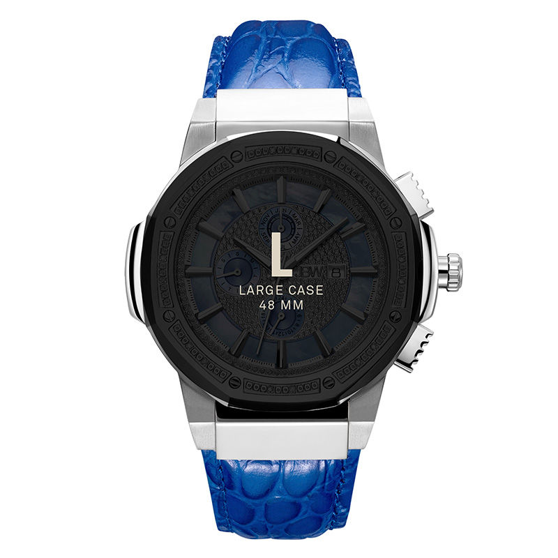 Men's JBW Saxon 1/6 CT. T.W. Diamond Strap Watch with Blue Dial (Model: JB-6101L-10B)