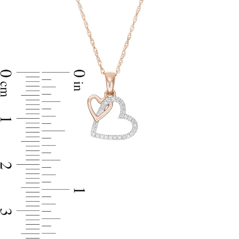 Main Image 3 of 1/20 CT. T.W. Diamond Interlocking Double Tilted Heart Pendant in 10K Rose Gold