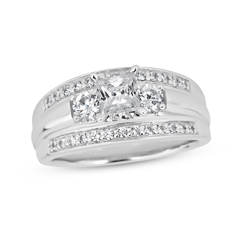 Main Image 1 of 1 CT. T.W. Princess-Cut Diamond Double Row Engagement Ring in 14K White Gold