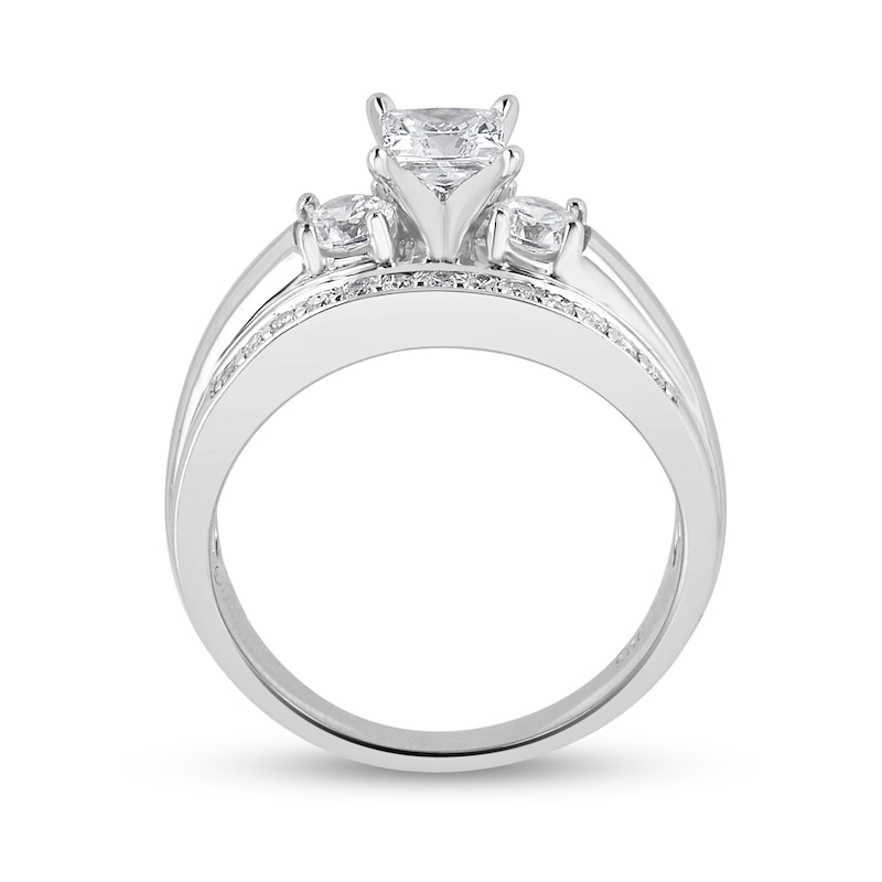 Main Image 3 of 1 CT. T.W. Princess-Cut Diamond Double Row Engagement Ring in 14K White Gold