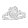 Thumbnail Image 1 of 3/4 CT. T.W. Certified Emerald-Cut Diamond Octagonal Frame Vintage-Style Engagement Ring in 14K White Gold (I/I1)