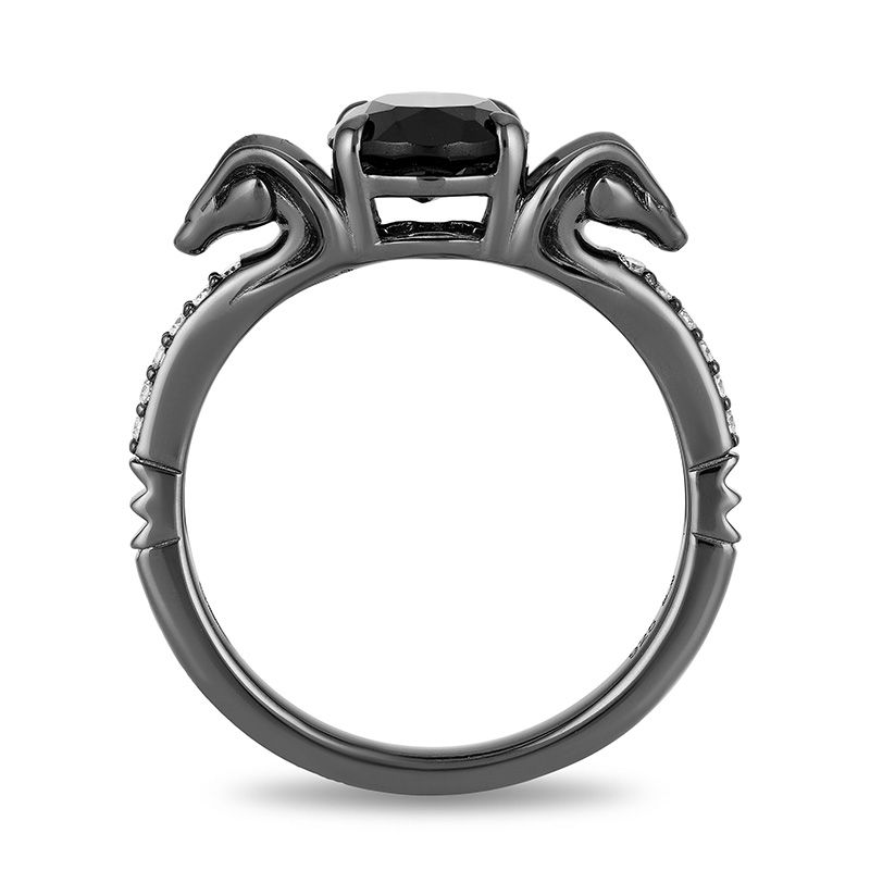 Main Image 3 of Enchanted Disney Villains Jafar Oval Onyx and 1/15 CT. T.W. Diamond Snake Ring in Sterling Silver with Black Rhodium