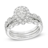 Thumbnail Image 1 of 1/2 CT. T.W. Composite Pear-Shaped Diamond Art Deco Three Piece Bridal Set in 10K White Gold