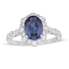 Thumbnail Image 0 of Oval Blue and White Lab-Created Sapphire Frame Art Deco Vintage-Style Ring in Sterling Silver