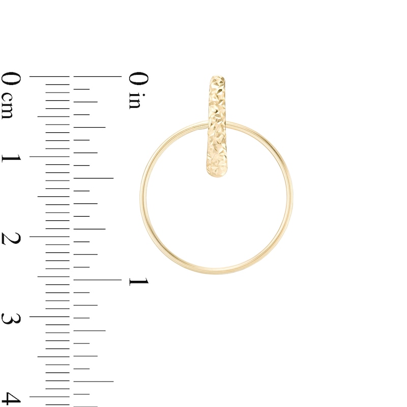 Main Image 3 of Textured Circle Dangle Hoop Earrings in 14K Gold