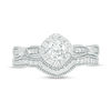 Thumbnail Image 4 of 4.0mm Cushion-Cut Lab-Created White Sapphire Frame Vintage-Style Bridal Set in 10K White Gold