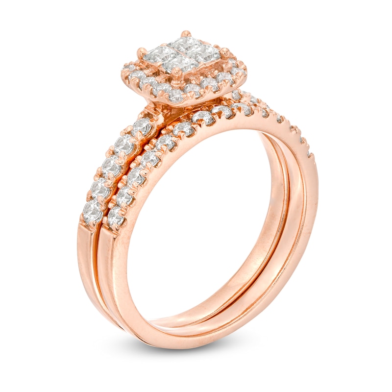 1 CT. T.W. Quad Princess-Cut Diamond Frame Bridal Set in 14K Rose Gold ...