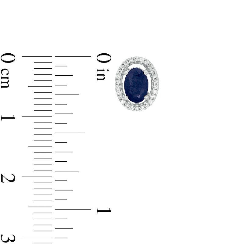Oval Blue Sapphire and 1/8 CT. T.W. Diamond Frame Stud Earrings in 10K White Gold