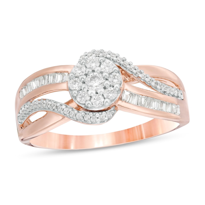 Main Image 1 of 1/3 CT. T.W. Composite Diamond Bypass Split Shank Ring in 10K Rose Gold