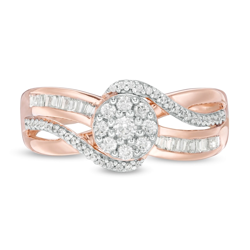 Main Image 4 of 1/3 CT. T.W. Composite Diamond Bypass Split Shank Ring in 10K Rose Gold