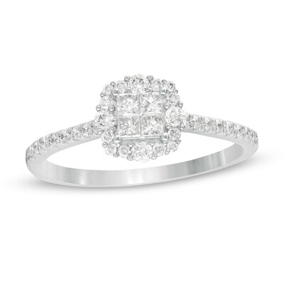 3/8 CT. T.W. Princess-Cut Quad Diamond Frame Engagement Ring in 10K ...