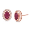 Thumbnail Image 0 of Certified Oval Ruby and 1/8 CT. T.W. Diamond Frame Stud Earrings in 10K Rose Gold