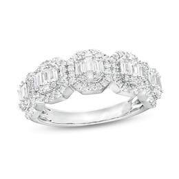 1 CT. T.W. Octagon Multi-Diamond Five Stone Ring in 14K White Gold