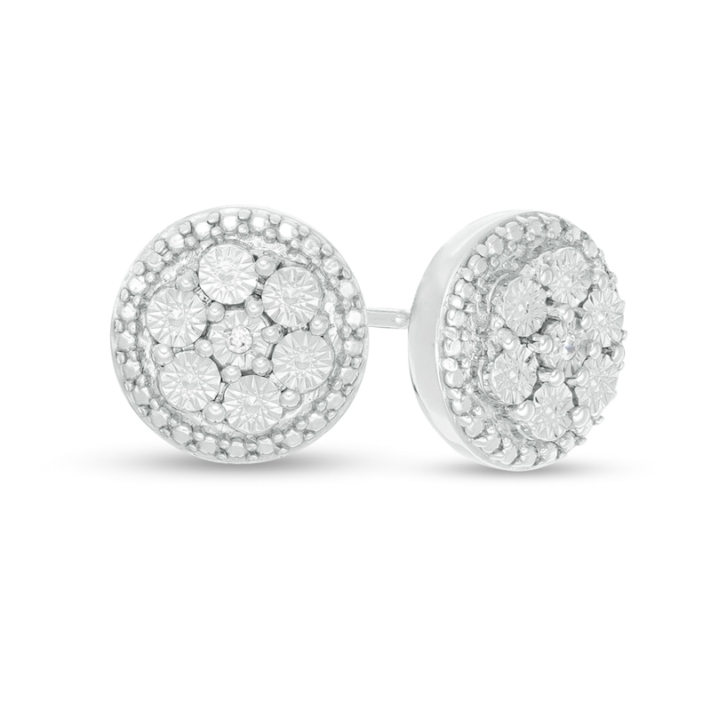 1/4 Ct. T.W. Diamond Double Frame with Scroll Edge Stud Earrings in Sterling Silver