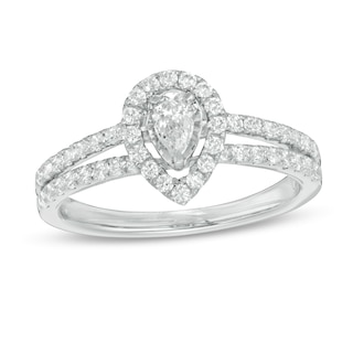 Zales 5/8 Ct. T.W. Pear-Shaped Diamond Double Frame Vintage-Style Engagement Ring in 10K White Gold